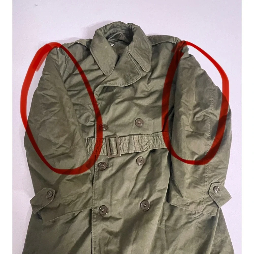 Vintage 1953 US Army Overcoat Cotton OG 107 Wool Liner Trench Coat Reg Med 1950s